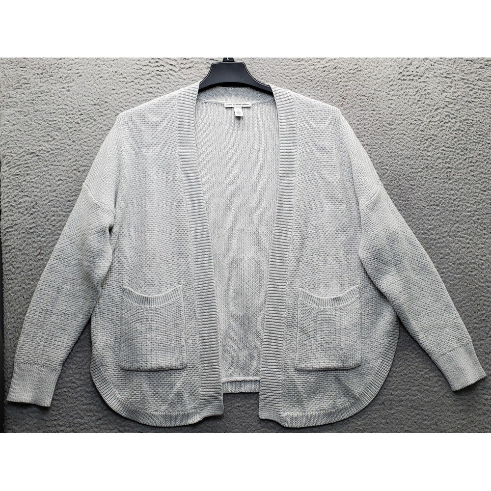 Cotton By Autumn Cashmere Cardigan Sweater Womens S Gray Knitted Open Front EUC